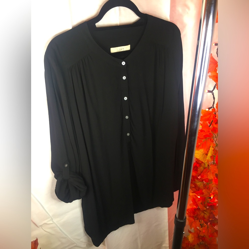 Ann Taylor LOFT | Women’s Black Long Sleeve Henley Blouse Top